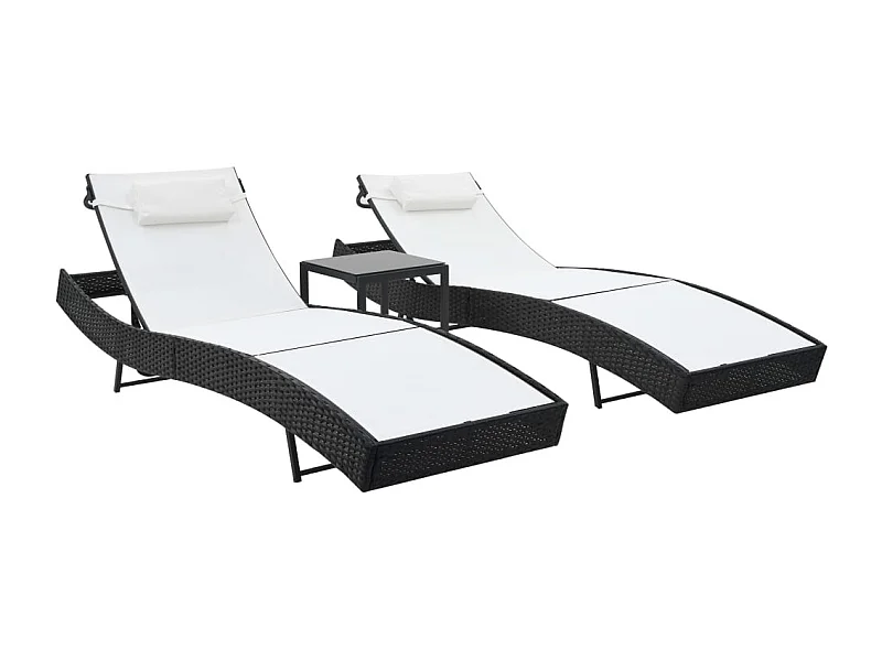 Chaises longues lot de avec table Résine tressée textilène Noir