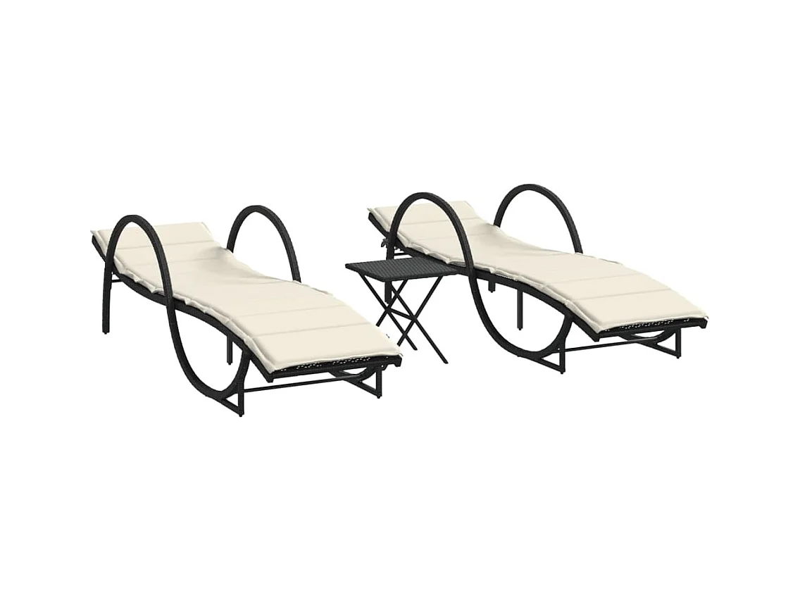 Set van 2 ligstoelen met zwarte kunsthars rieten tafel