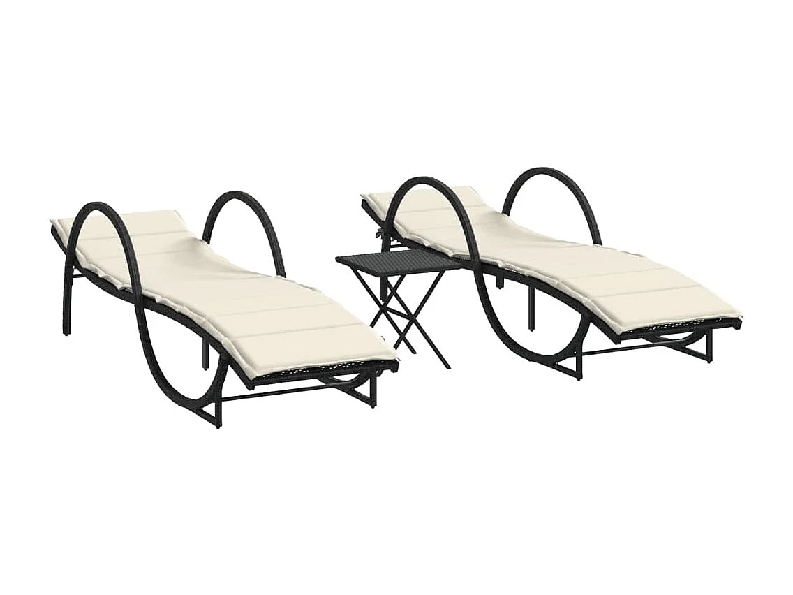 Conjunto de 2 tumbonas con mesa de mimbre de resina negra