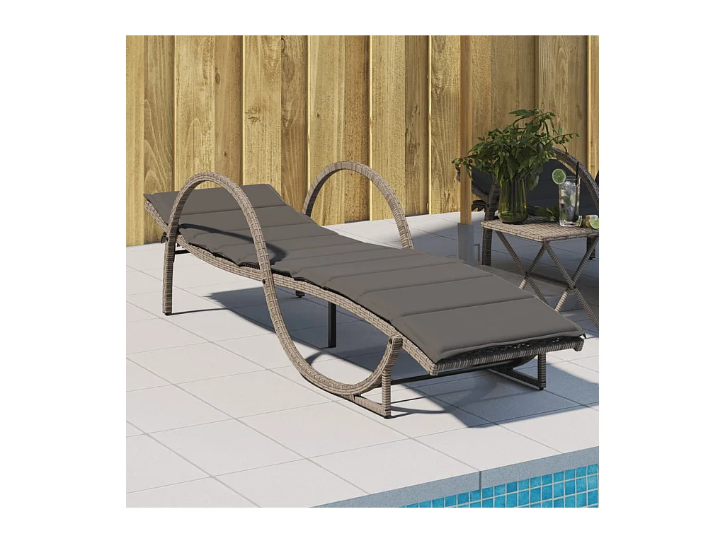 Chaise longue met grijs kussen 60x199x42 cm geweven hars