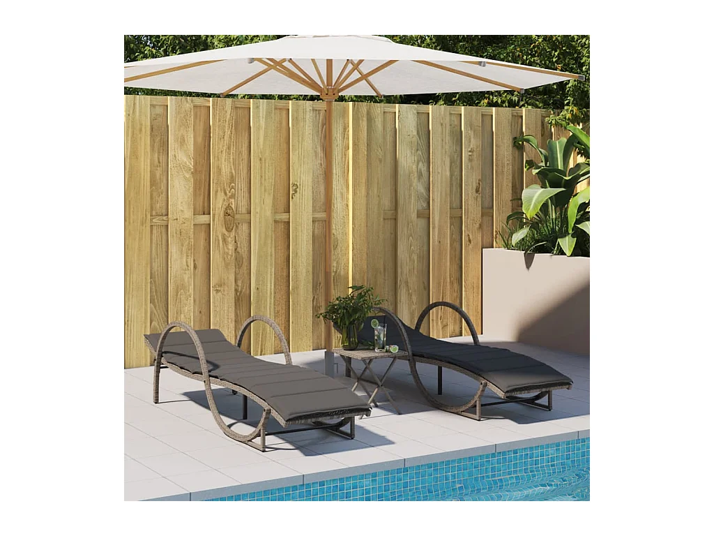 Chaise longue met grijs kussen 60x199x42 cm geweven hars