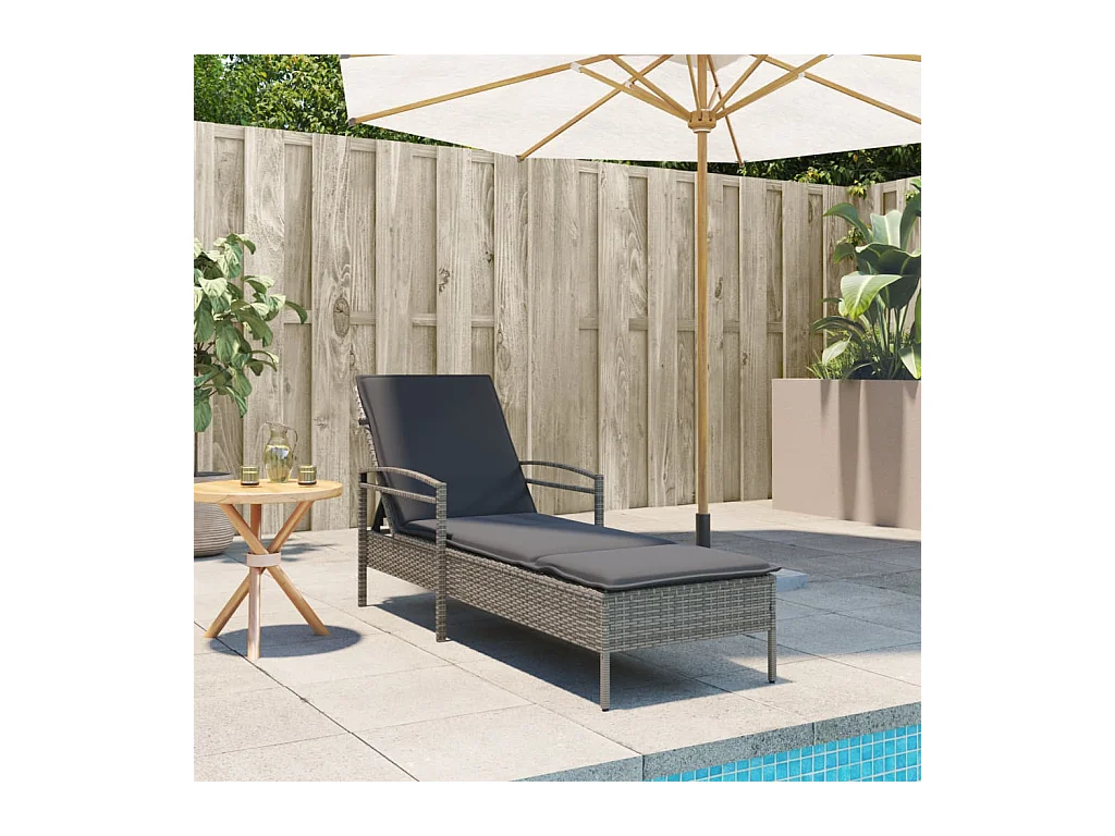 Chaise longue met grijs kussen 63x200x81 cm geweven hars