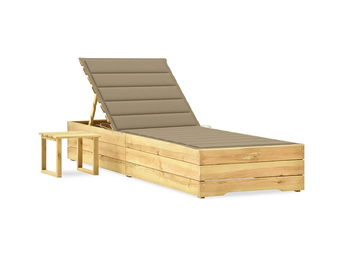 Chaise longue de jardin avec table et coussin Pin imprégné
