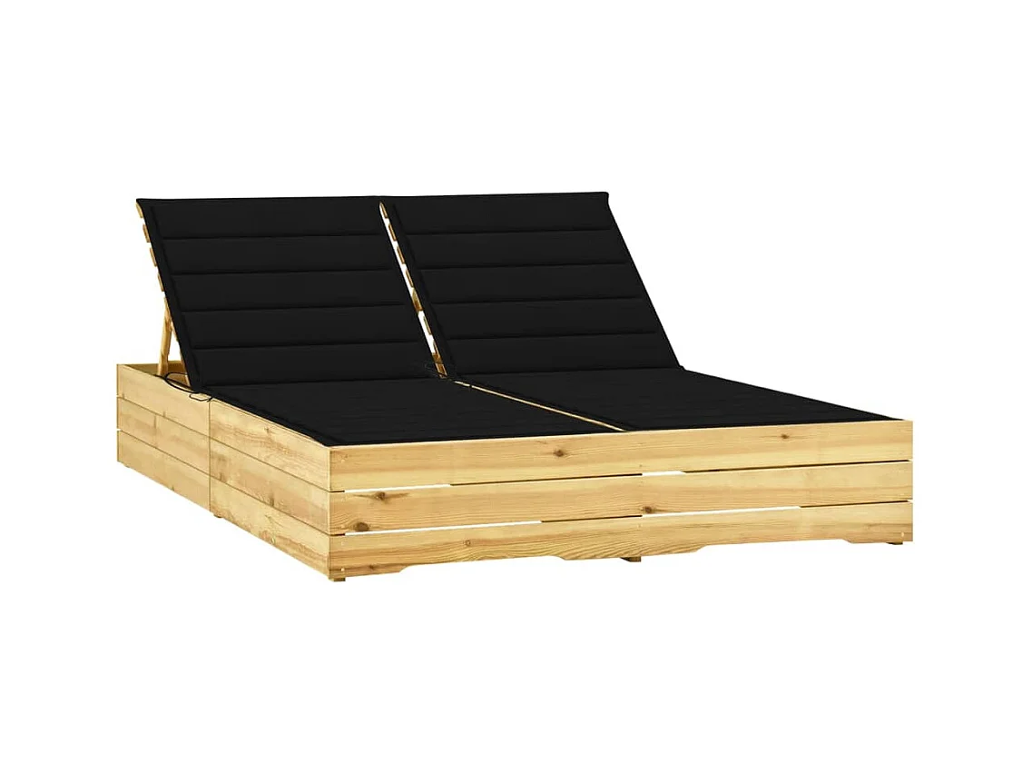 Chaise longue double et coussins noir bois de pin imprégné