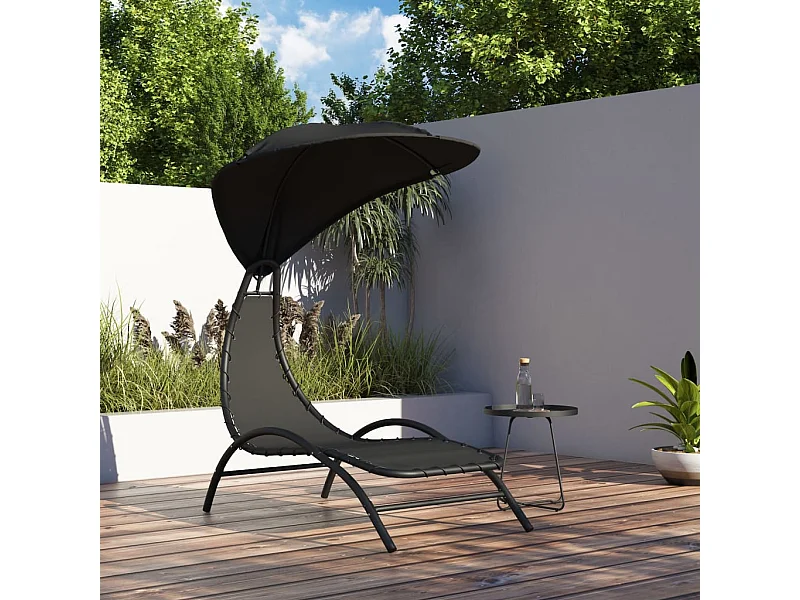 Chaise longue met zwarte kap 167x80x195 cm stof en staal