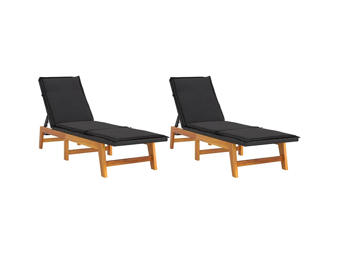 Set van 2 loungestoelen en kussens van geweven hars en acacia