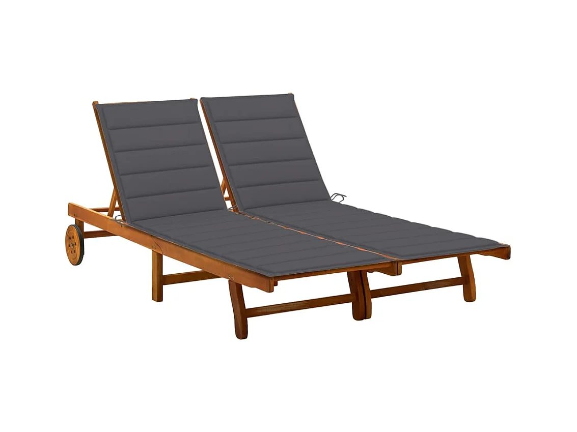 Chaise longue de jardin 2 places avec coussins Acacia solide