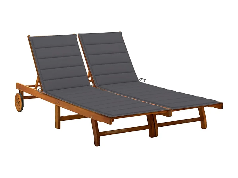 Chaise longue de jardin 2 places avec coussins Acacia solide