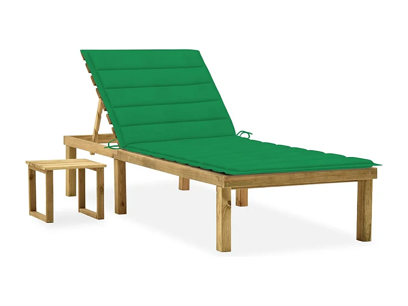 Chaise longue de jardin avec table et coussin Pin imprégné