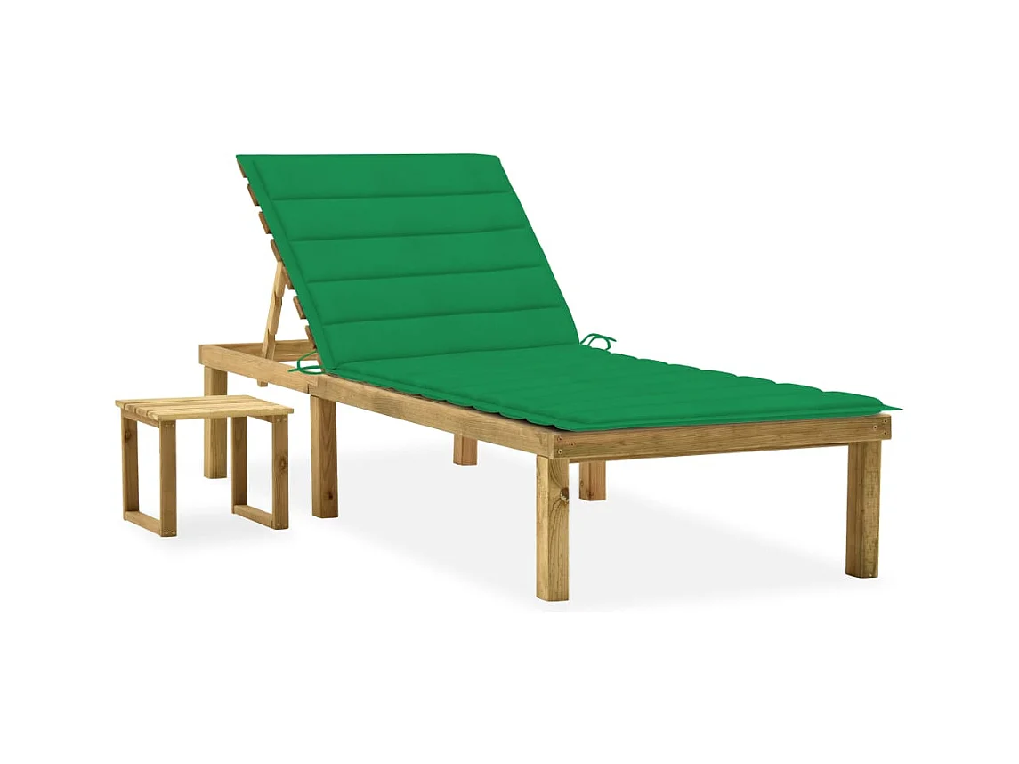 Chaise longue de jardin avec table et coussin Pin imprégné