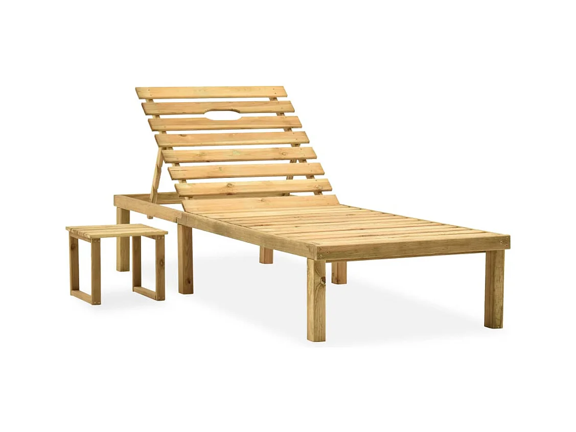 Chaise longue de jardin avec table et coussin Pin imprégné