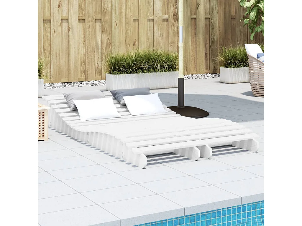 Conjunto de 2 tumbonas blancas 205x60x31,5cm madera maciza de pino