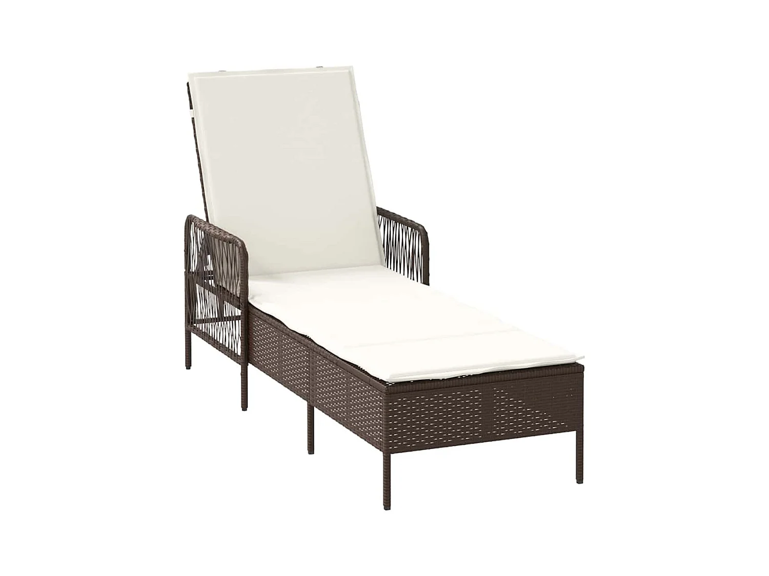Chaises longues 2 pcs avec coussins et table Marron en poly rattan.