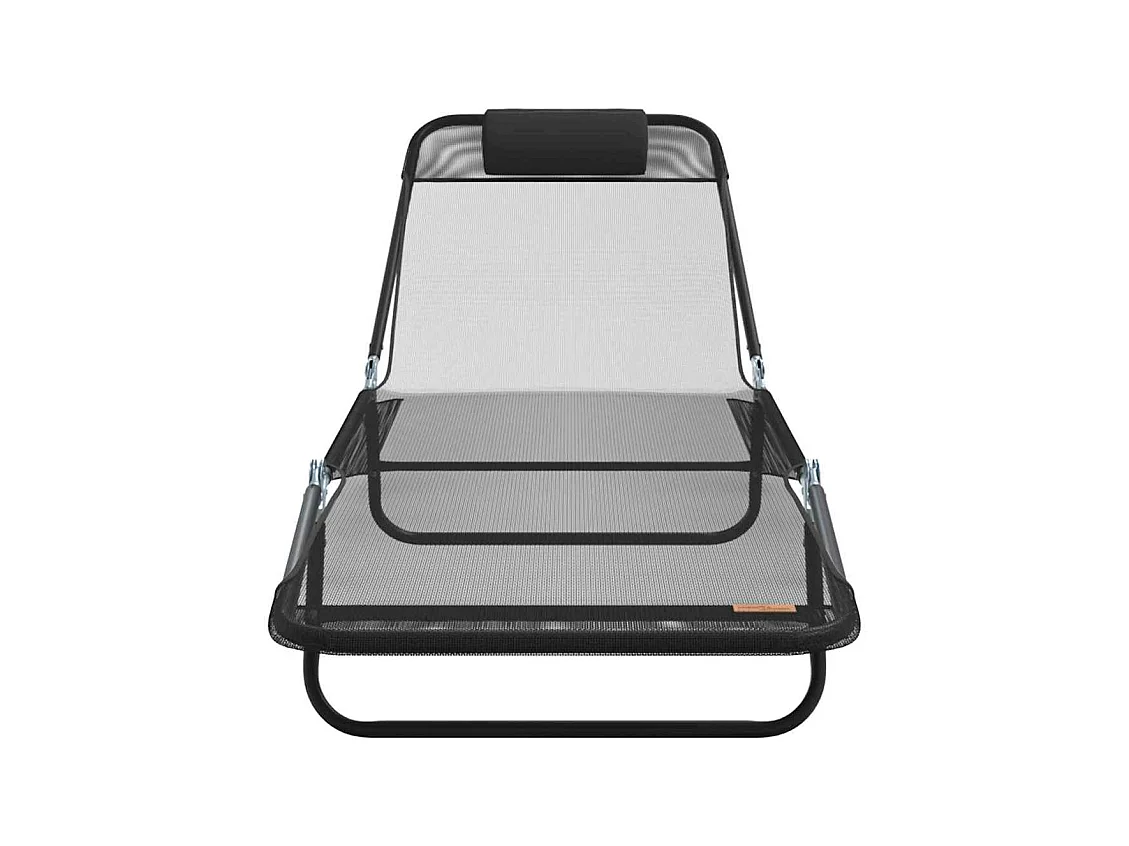Chaise longue pliable avec repose-tête en Textilène noir