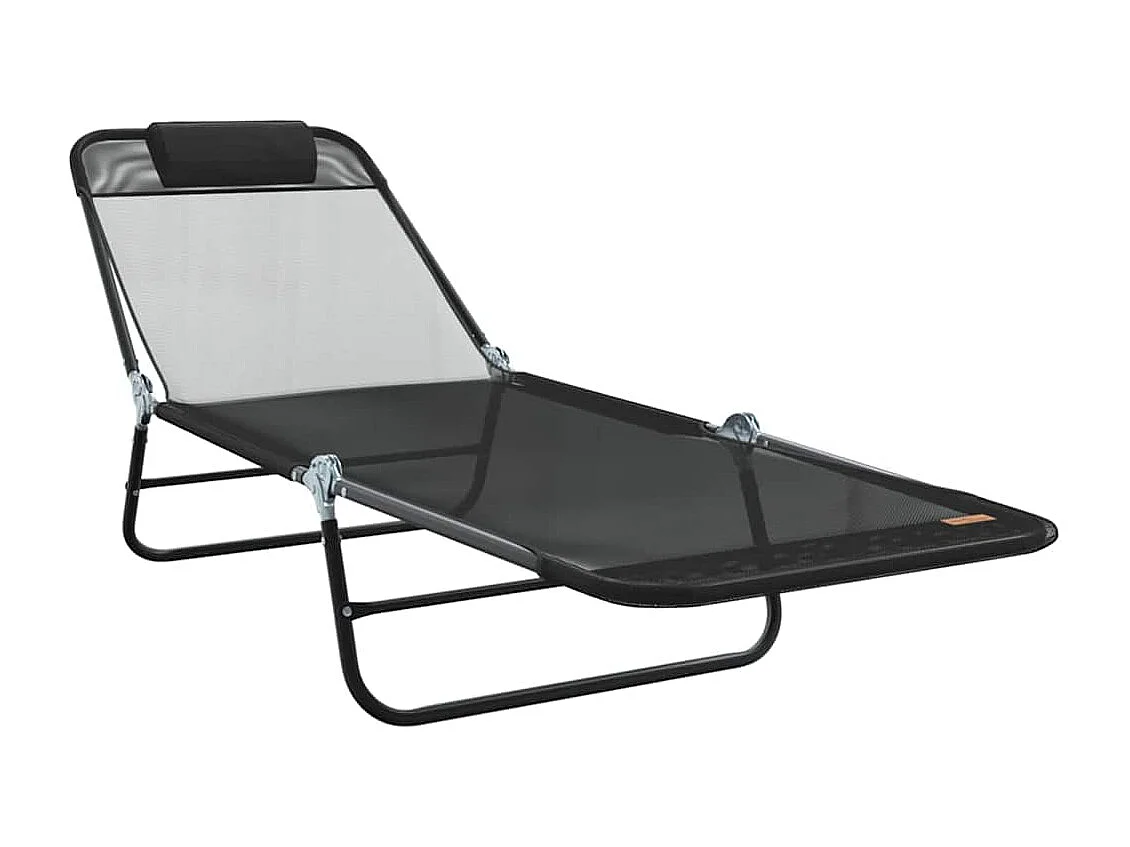 Chaise longue pliable avec repose-tête en Textilène noir