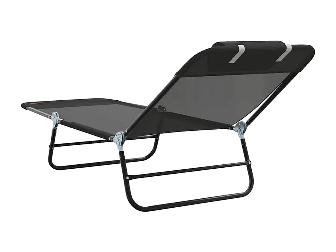 Chaise longue pliable avec repose-tête en Textilène noir