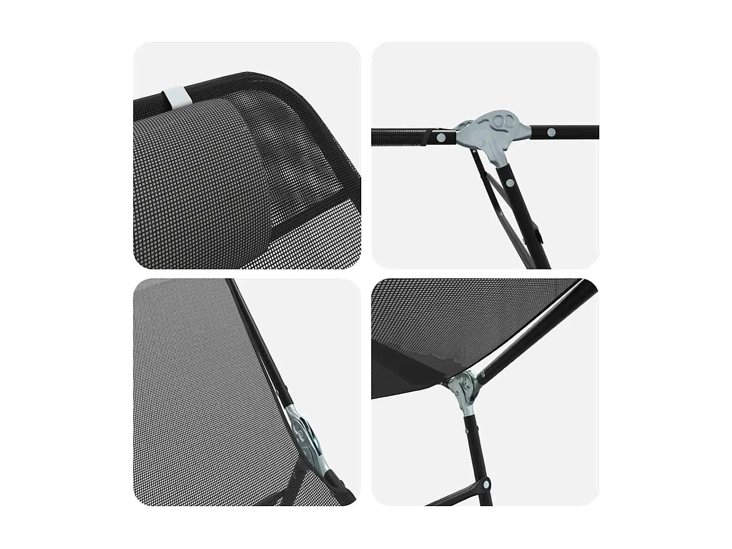 Chaise longue pliable avec repose-tête en Textilène noir