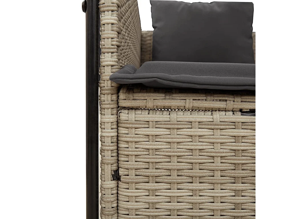 Dubbele chaise longue met dak en gordijnen in lichtgrijs polyrotan