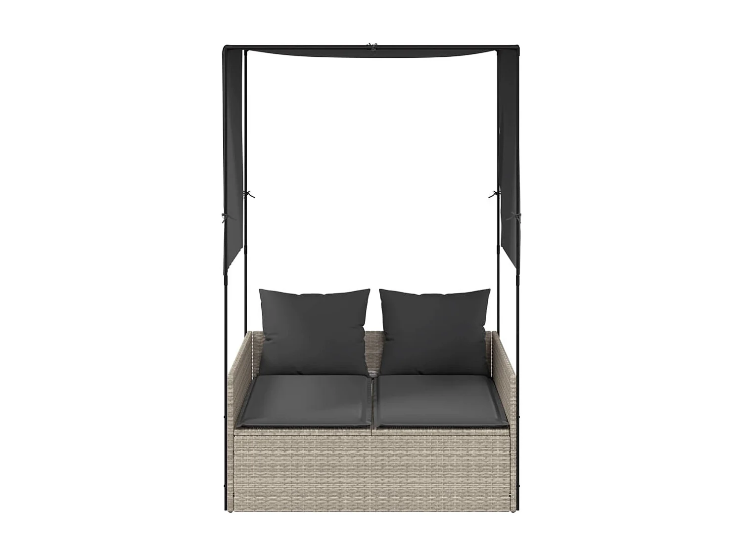 Chaise longue doppia con tetto e tende in polyrattan grigio chiaro