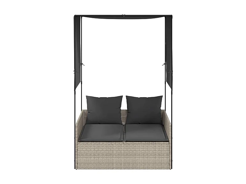 Chaise longue doppia con tetto e tende in polyrattan grigio chiaro