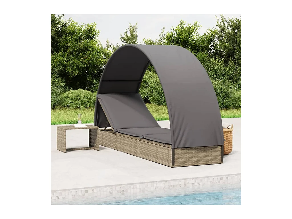 Chaise longue met rond dak grijs 211x57x140 cm gevlochten hars