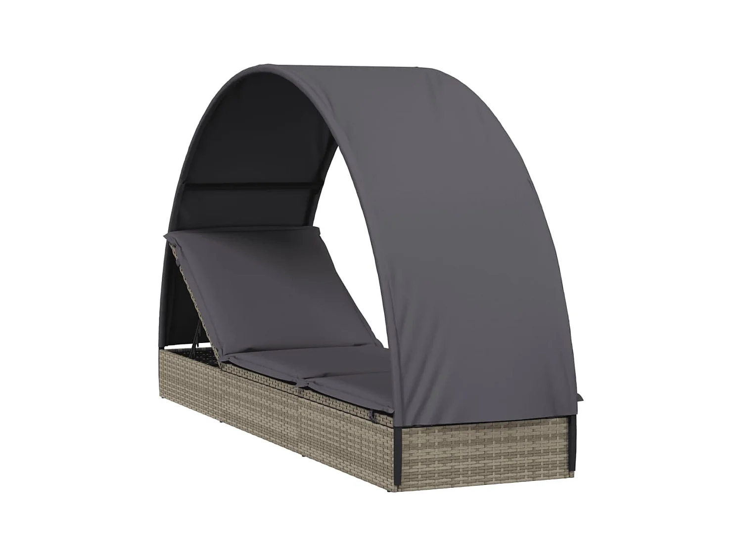 Chaise longue met rond dak grijs 211x57x140 cm gevlochten hars