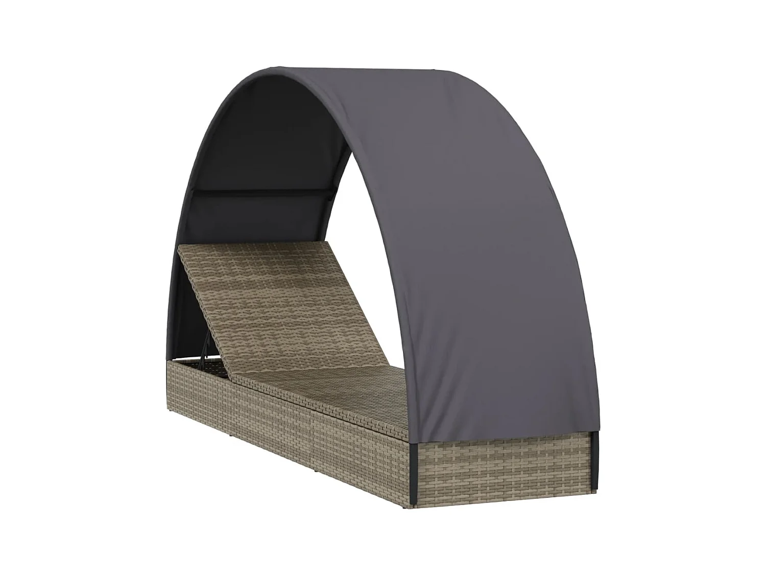 Chaise longue met rond dak grijs 211x57x140 cm gevlochten hars