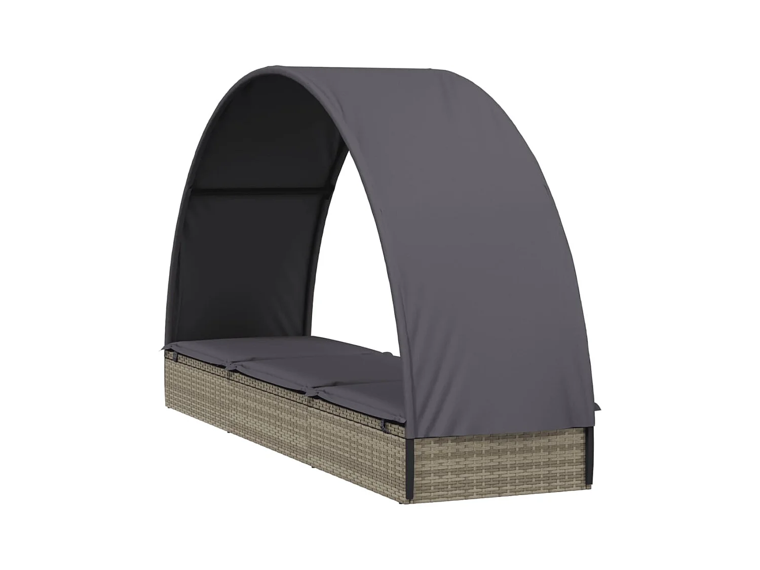 Chaise longue met rond dak grijs 211x57x140 cm gevlochten hars