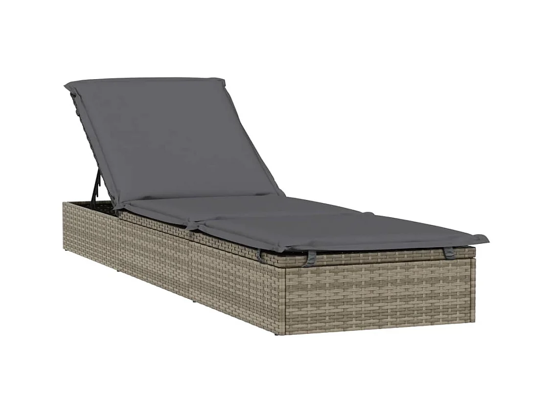 Chaise longue met rond dak grijs 211x57x140 cm gevlochten hars