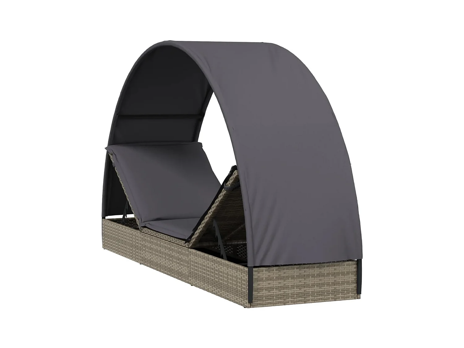Chaise longue met rond dak grijs 211x57x140 cm gevlochten hars
