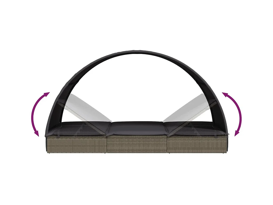 Chaise longue met rond dak grijs 211x57x140 cm gevlochten hars