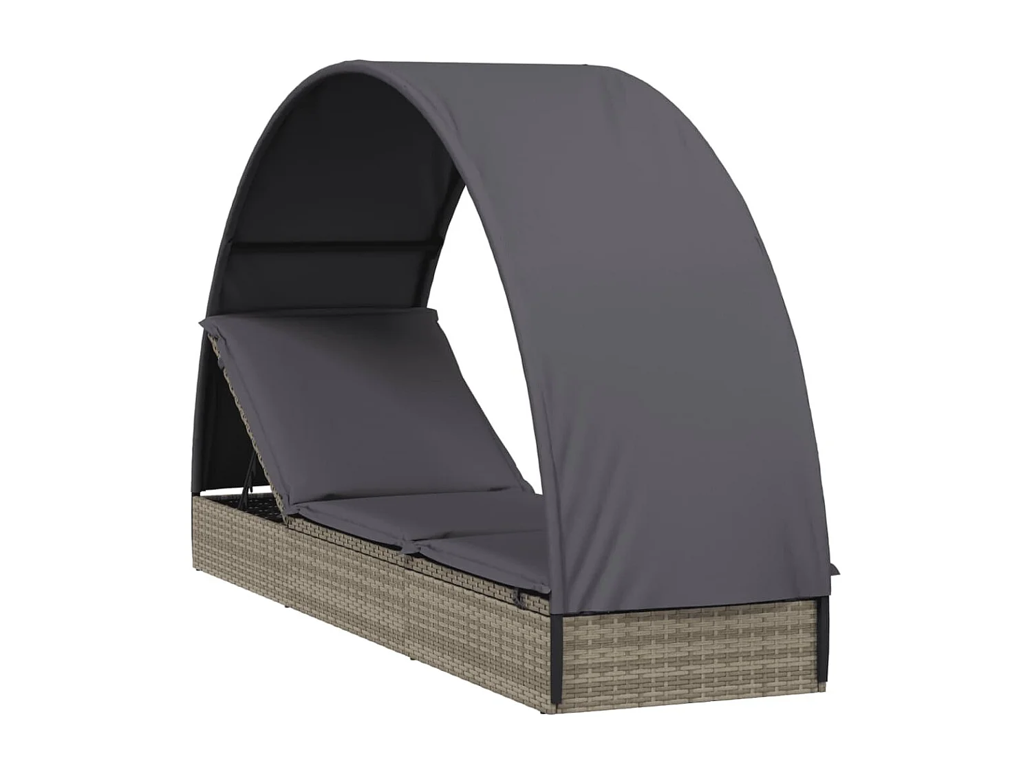 Chaise longue con techo redondo gris 211x57x140 cm resina trenzada