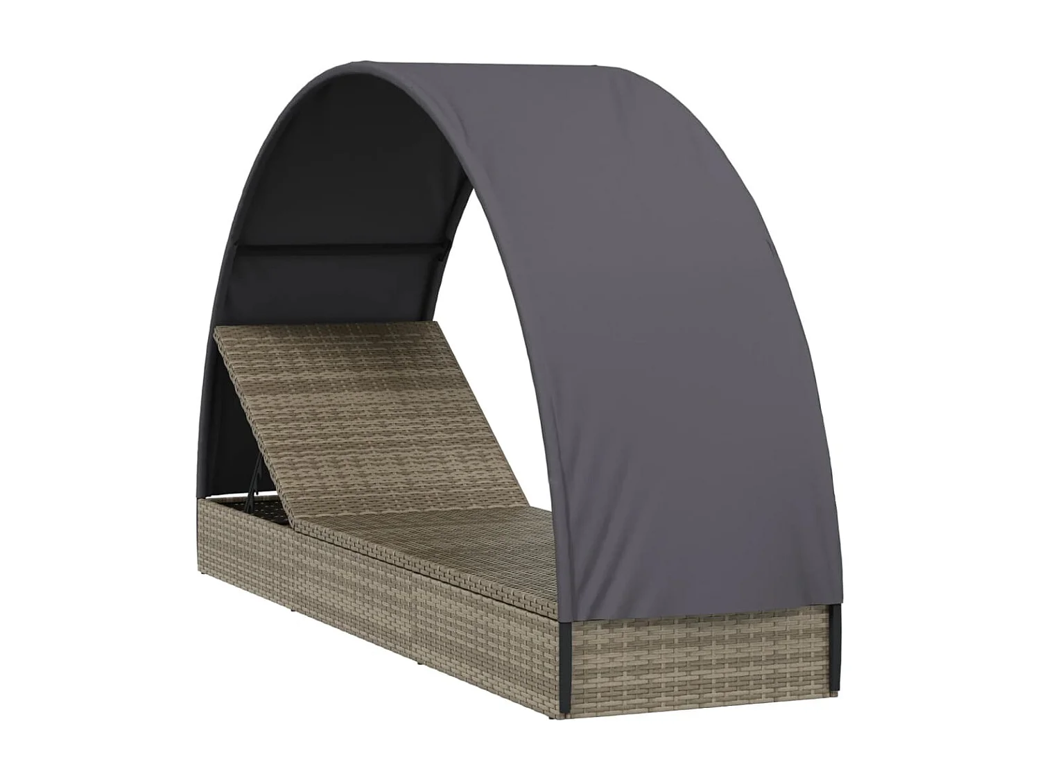 Chaise longue con techo redondo gris 211x57x140 cm resina trenzada