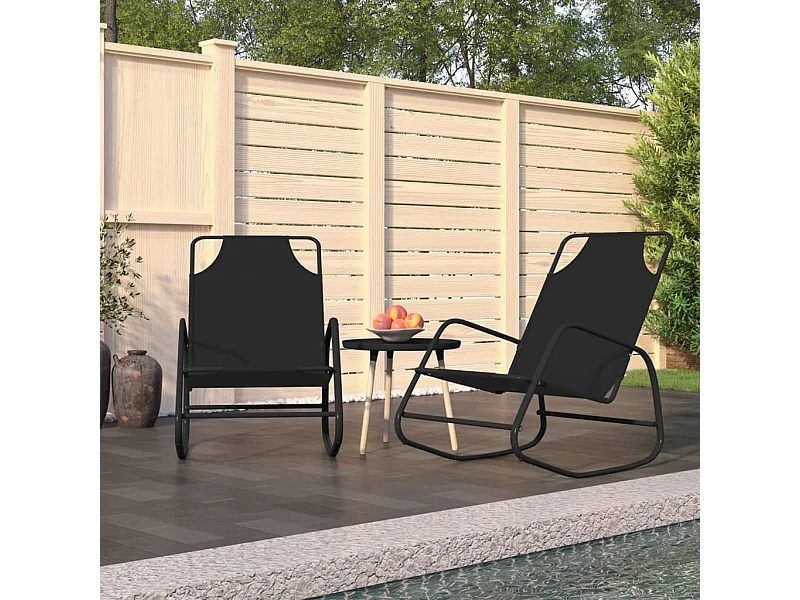 Sillones mecedores 2 piezas Acero Negro y textilene