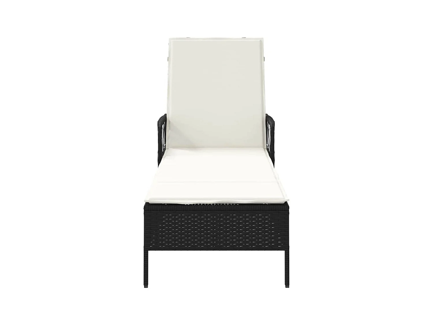 Tumbona con cojín de ratán sintético negro.