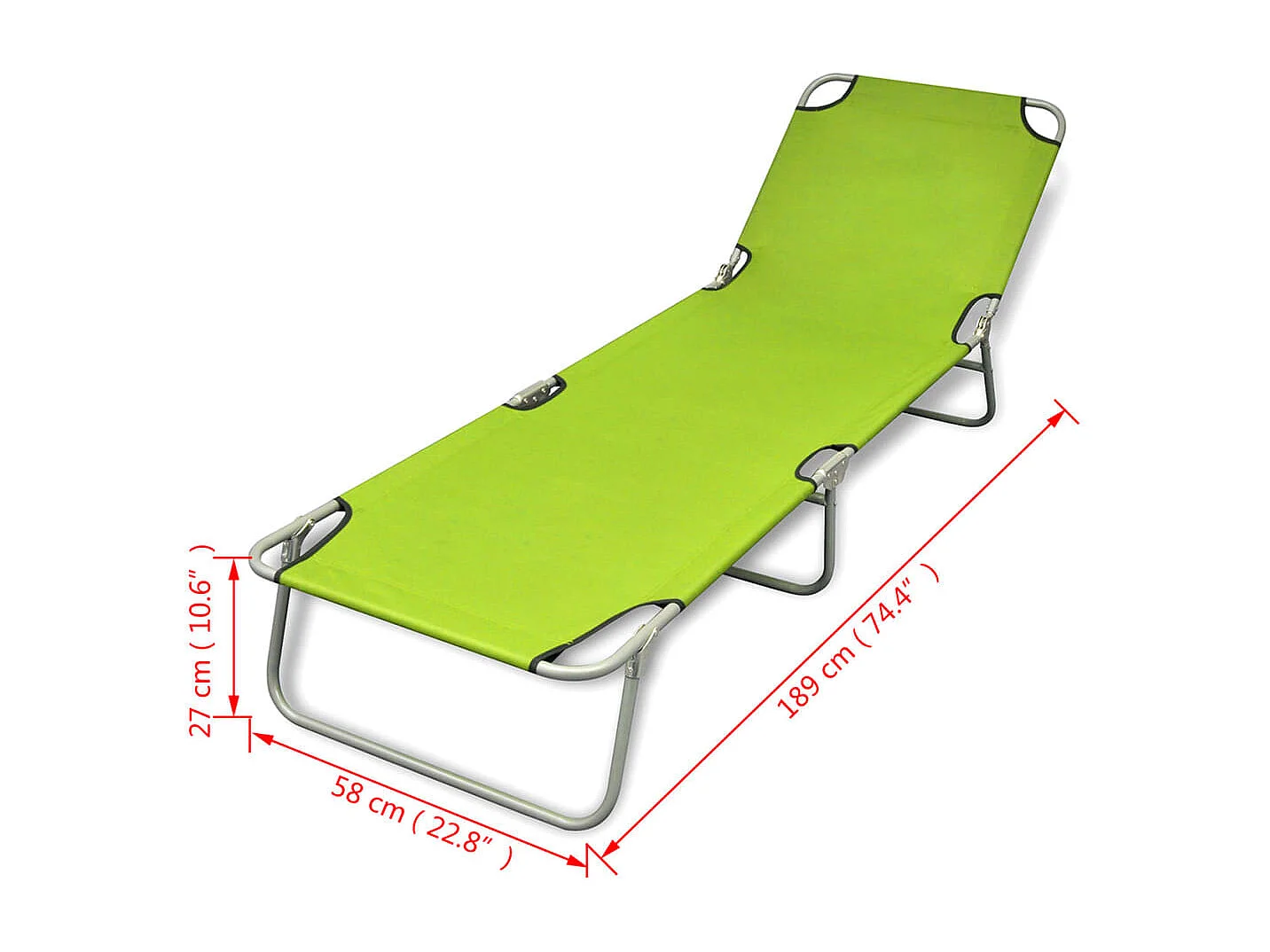 Chaise longue pliable acier enduit de poudre vert pomme