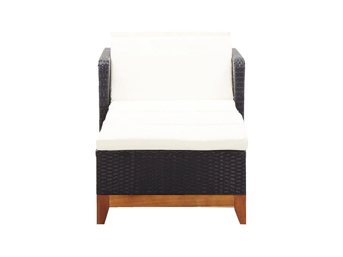 Loungestoel van geweven hars en massief acaciahout, zwart