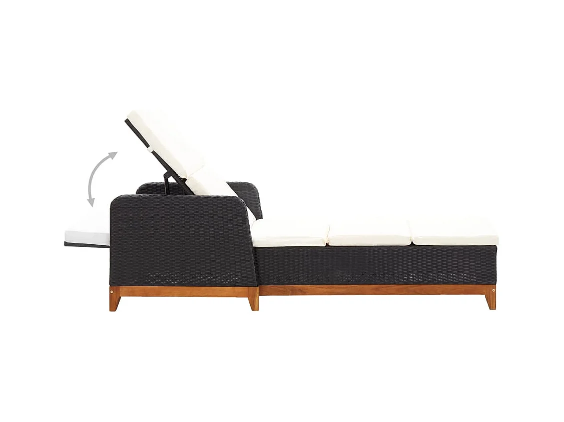 Loungestoel van geweven hars en massief acaciahout, zwart