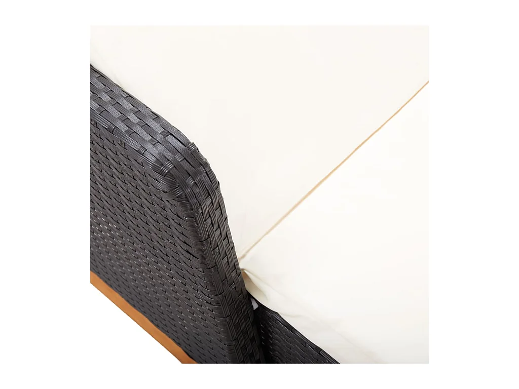 Loungestoel van geweven hars en massief acaciahout, zwart