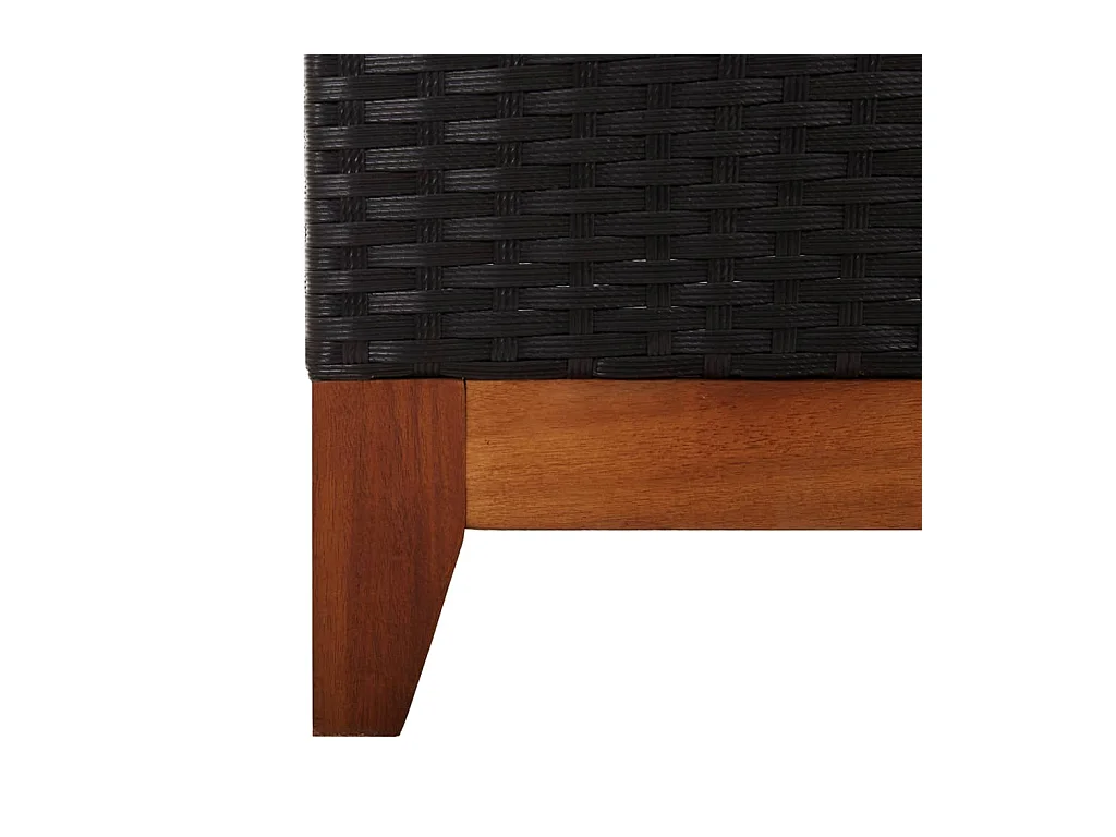 Loungestoel van geweven hars en massief acaciahout, zwart