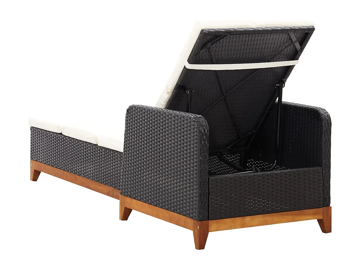 Poltrona in resina intrecciata e legno massello di acacia, nero