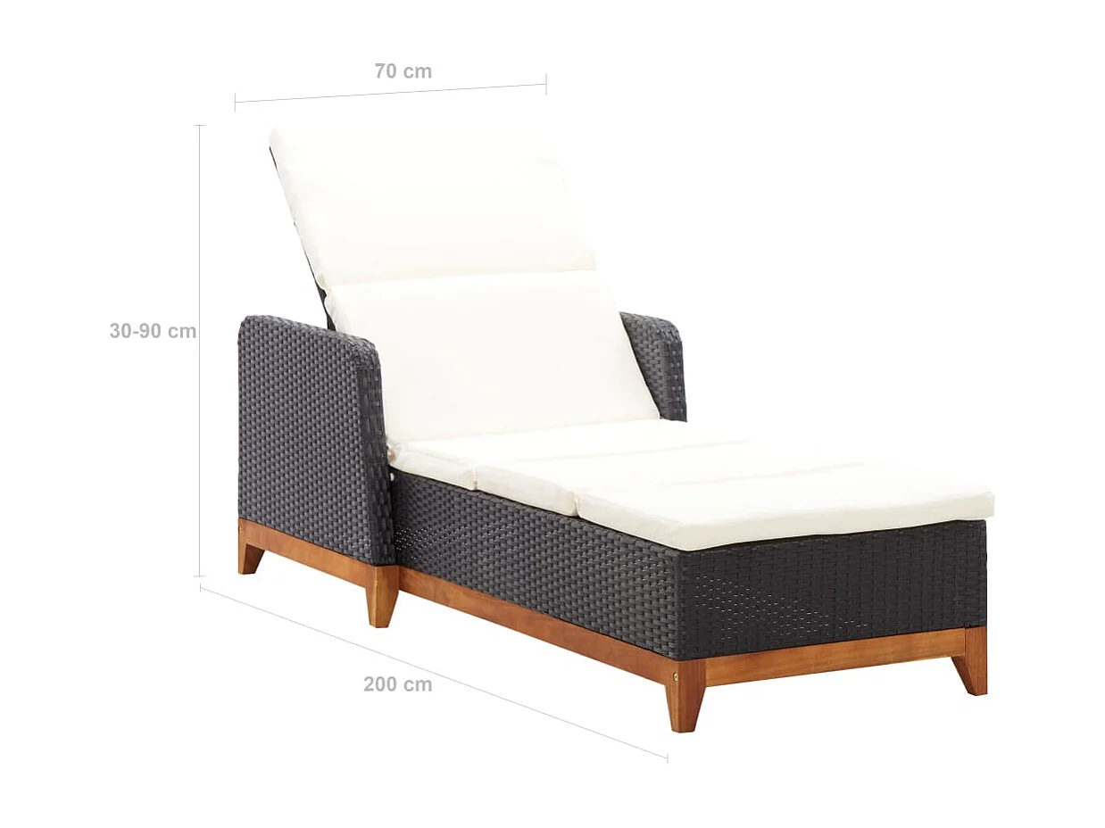 Poltrona in resina intrecciata e legno massello di acacia, nero