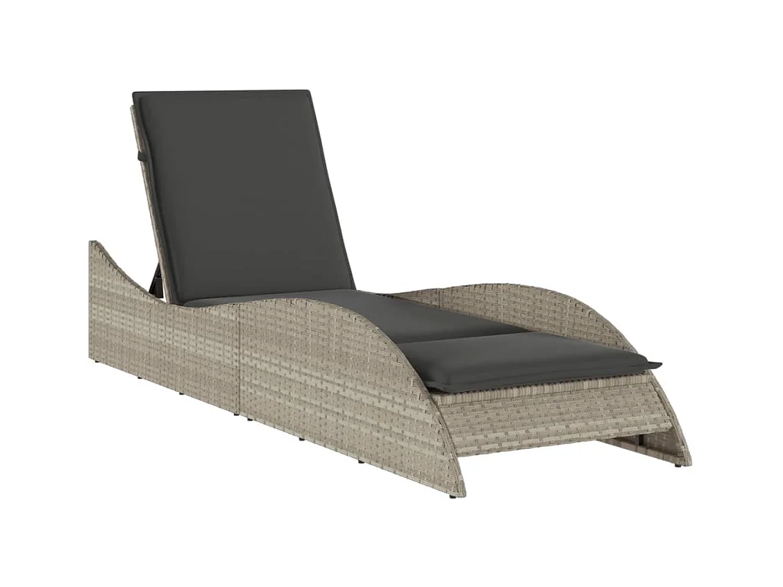 Chaise longue met lichtgrijs kussen 60x205x73 cm polyrotan
