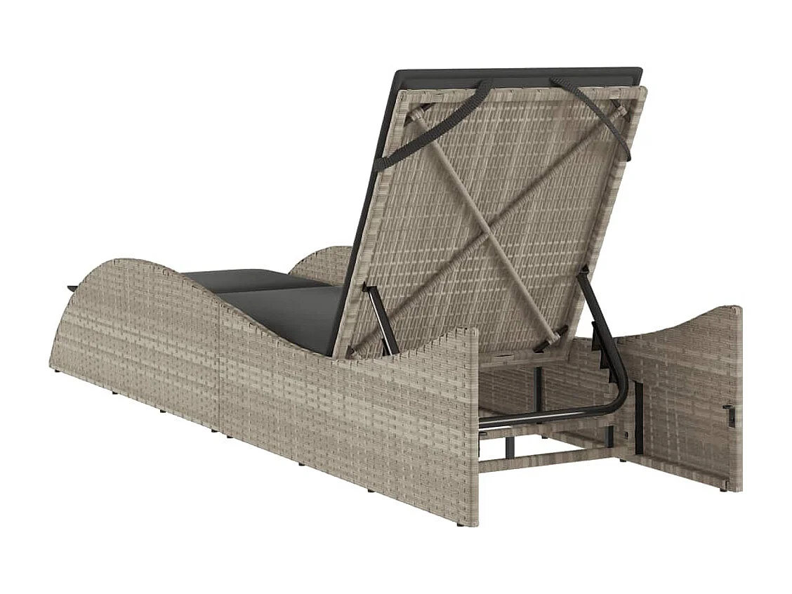 Chaise longue met lichtgrijs kussen 60x205x73 cm polyrotan