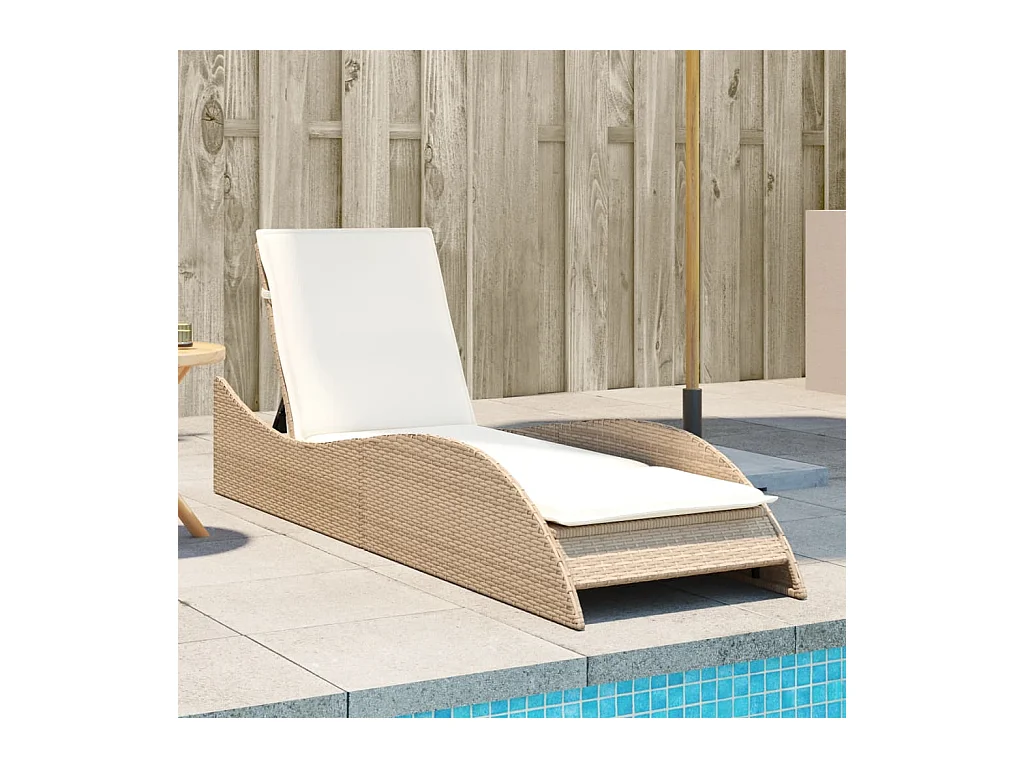 Chaise longue con cojín beige 60x205x73 cm resina tejida