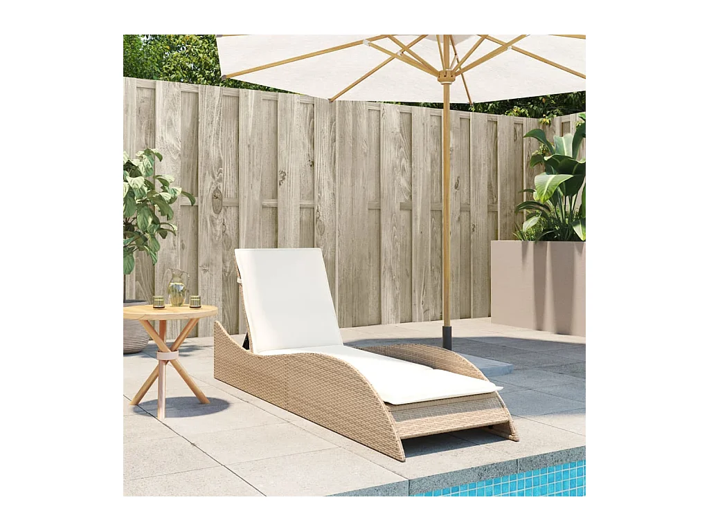 Chaise longue con cojín beige 60x205x73 cm resina tejida