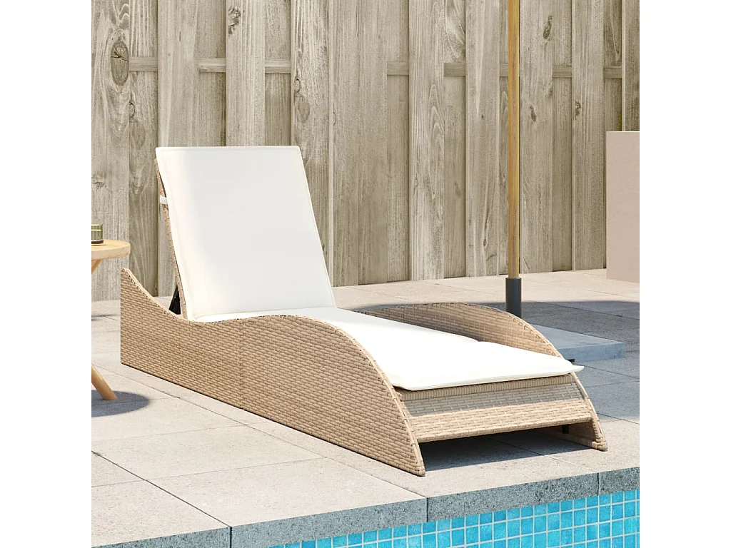 Chaise longue con cuscino beige 60x205x73 cm resina intrecciata