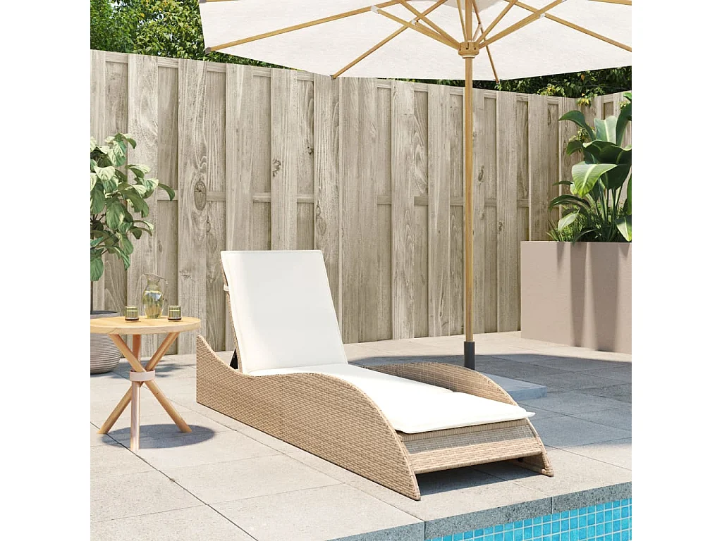 Chaise longue con cuscino beige 60x205x73 cm resina intrecciata