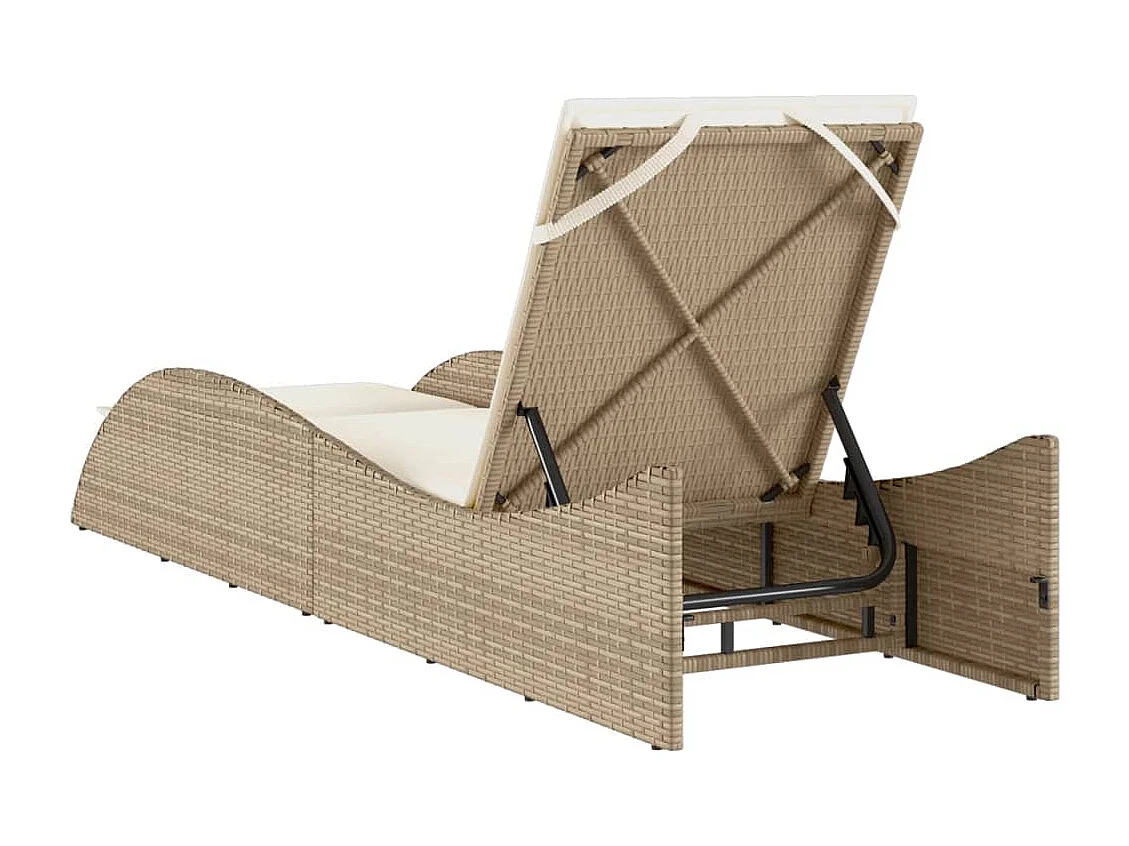 Chaise longue con cuscino beige 60x205x73 cm resina intrecciata