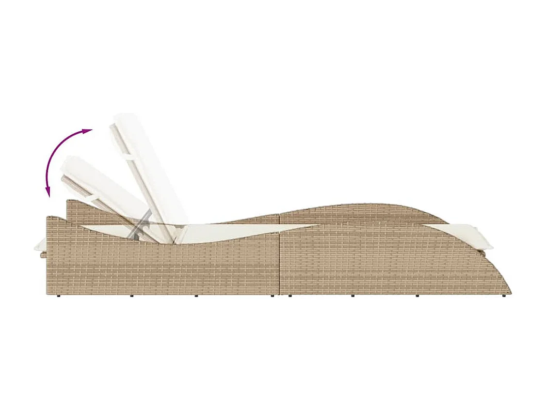 Chaise longue con cuscino beige 60x205x73 cm resina intrecciata